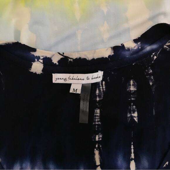 Young Fab & Broke Tie Dye Tee Shirt Blue & Yellow Boho Knit - Picture 5 of 6